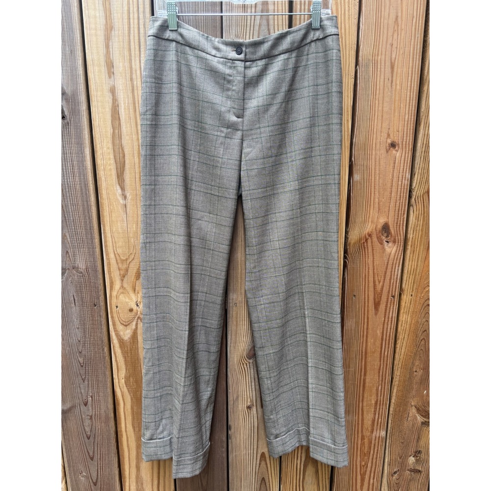 Jones New York Petite 10P Plaid Wool Blend Wide Leg Cuffed Pants Brown Poetcore